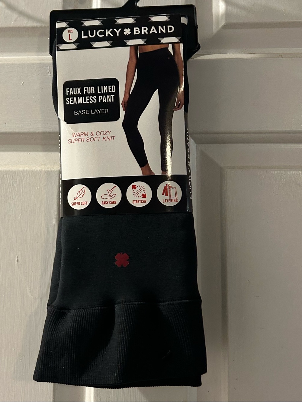 Lucky Brand Black Faux Fur Lined Seamless Pant - Black with Small Red Logo